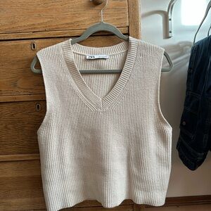 Zara Women's Beige V-Neck Sweater Vest